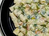 A picture of Tortiglioni in Greek Tzatziki (Tortiglioni in Greek Yoghurt, Cucumber and Dill Sauce).