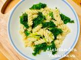 A picture of Fusilli pasta with Kale.