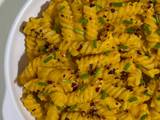 A picture of Fusilli in Carrot Sauce with Chives.