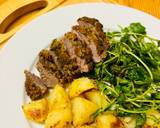 A picture of step 6 of Pesto, Crusted Lamb Steak and Roast Potatoes with broccoli salad.